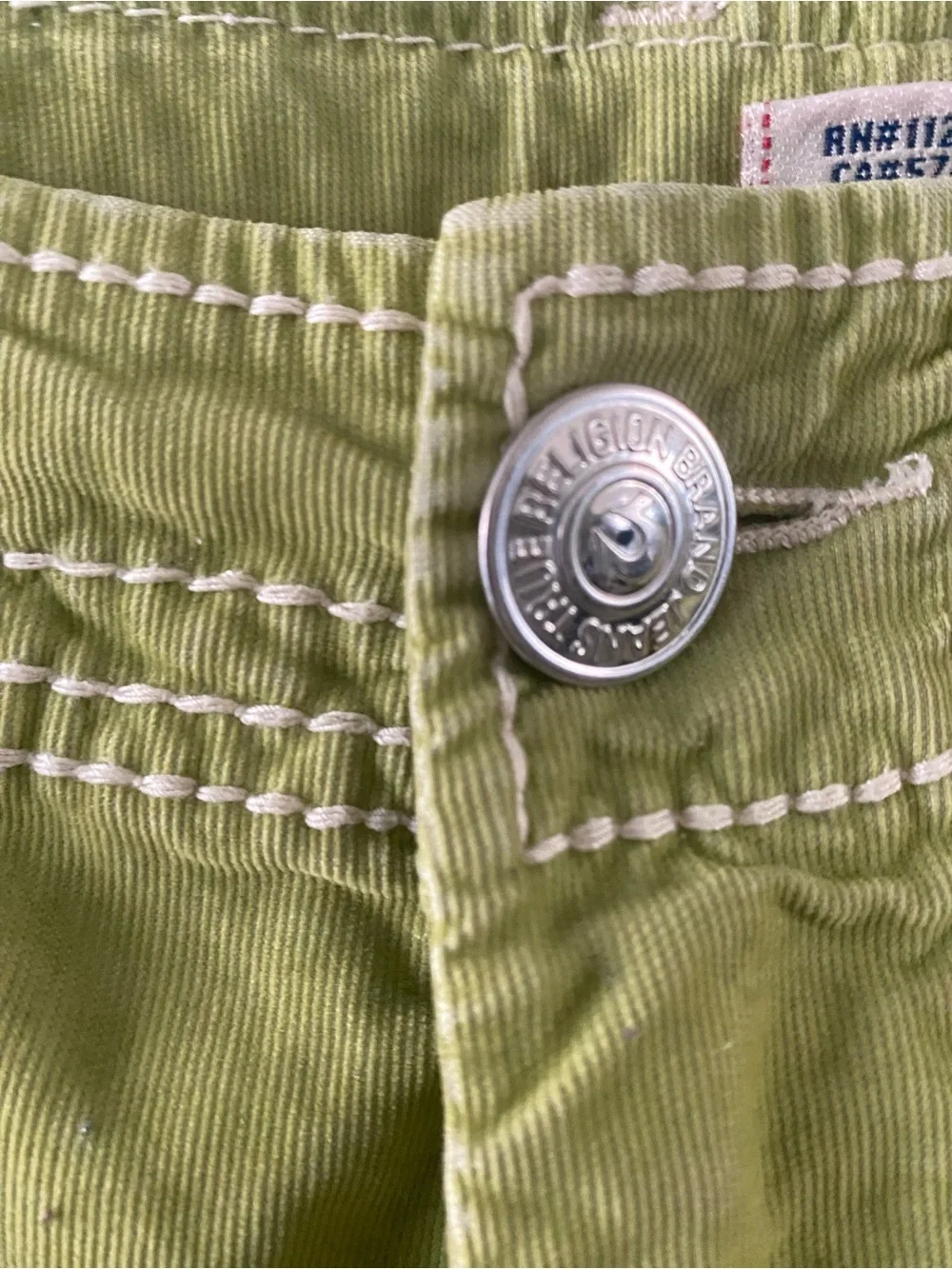 True Religion Y2K Relaxed Ace Cargo Pants Kalamata Green Contrast Stitch 36